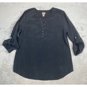 Chicos Womens Blue Grommet Front Tunic Top Size 1 Modal Blend 3/4 Sleeves